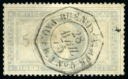 Stamp of France » Empire Lauré 1863-1870 1869, Empire Lauré 5 francs avec oblitération cachet