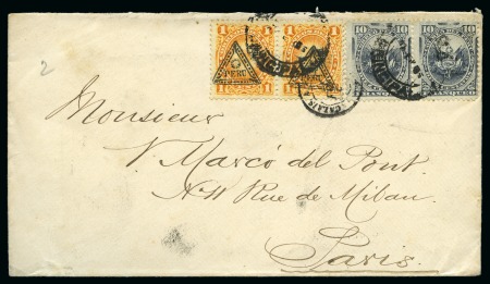 Stamp of Peru Triangle Overprints. 1883-85 group of eight transatlantic