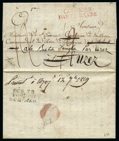 Stamp of Brazil » Postal History 1819 (June 16). Entire letter from San Salvador de Bahia to a Captain at Toulon to our knowledge the only transatlantic mail from Brazil with a Deboursé postmark