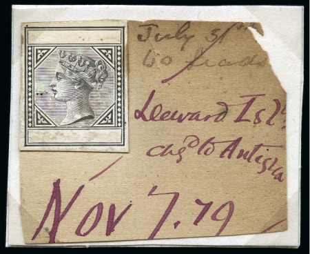 Stamp of Leeward Islands 1879 De La Rue master die proofs on two striking book pieces, both with void country and value tablets with one showing cleared tablets and the other with filled tablets
