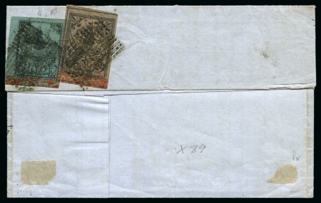 Stamp of Turkey 1863-65 Second Printing, wide spaced on thin paper, 2pi black on blue green & 1pi black on grey, both with