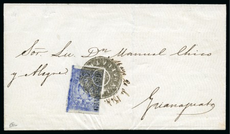 Stamp of Mexico » Later Issues 1864, 1r ultramarine, "GUANAJUATO" 1st period,  on cover tied by "CORREOS/YRAPUATO" (Schatzkès 497) 