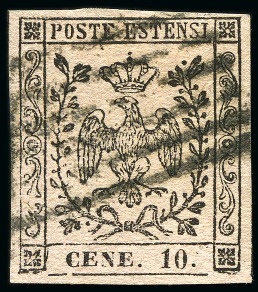 Stamp of Italian States » Modena 1854, 10 c. rosa con varietà "CENE. 10.",