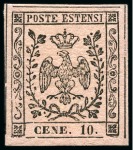 Stamp of Italian States » Modena 1854, 10 c. rosa con varietà "CENE. 10.", grandi margini,