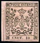 Stamp of Italian States » Modena 1854, 10 c. rosa con varietà "CENE. 10.", grandi margini,