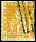 Stamp of Italian States » Tuscany 1851-52, 1 s. arancio su grigio, buoni margini, annullato a sbarre, splendido