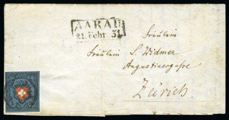Stamp of Switzerland / Schweiz » Rayonmarken » Rayon I, dunkelblau ohne Kreuzeinfassung 5 Rp. dunkelblau ohne KE, Type 32, auf Brief nach Zürich adressiert