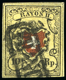 Stamp of Switzerland / Schweiz » Rayonmarken » Rayon II, gelb, ohne Kreuzeinfassung (STEIN A 2) 10 Rp. gelb Type 16 A2 LO, sauber gestempelt mit schwarzem FRANCO von Basel