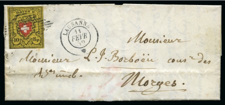 Stamp of Switzerland / Schweiz » Rayonmarken » Rayon II, gelb, ohne Kreuzeinfassung (STEIN B) 10 Rp. gelb Type 28 B RU, auf Brief nach Morges adressiert, sauber gestempelt mit schwarzer Raute