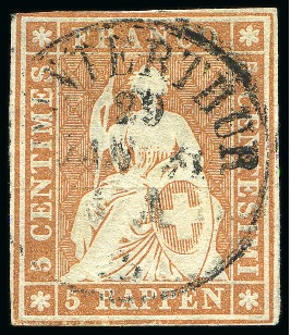 Stamp of Switzerland / Schweiz » Sitzende Helvetia Ungezähnt » Münchner Druck, 1. Auflage Strubel
