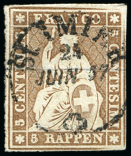 Stamp of Switzerland / Schweiz » Sitzende Helvetia Ungezähnt » 1856-57 Berner Druck (III) Strubel