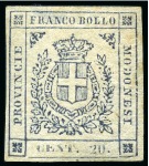 Stamp of Italian States » Modena 1854-59, insieme composto da 16 francobolli, compresi 10 c. "EENT. 10" della I em. usato, diversi valori nuovi con gomma del Governo Provvisorio,