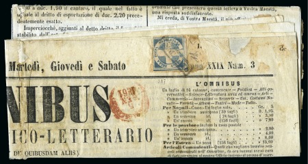 Stamp of Italian States » Naples 1860, 1/2 t. azzurro chiaro, tipo 44, usato su giornale