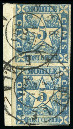 Stamp of United States » Confederate States » Postmasters' Provisionals Mobile, ALA : 5c blue, pair with touched to good margins,