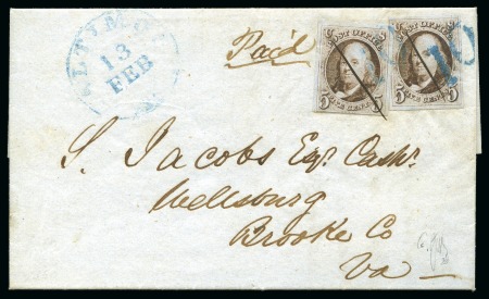 Stamp of United States » 1847 Issue 5c dark brown, two single with close to good margins,