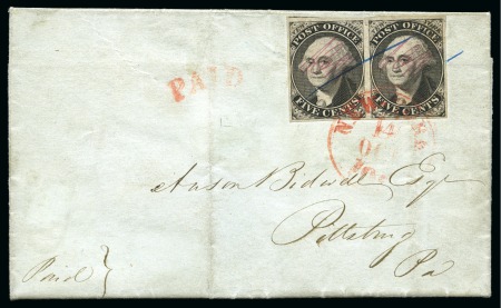 Stamp of United States » Postmasters' Provisionals New York: 1845-46 5c black, pair with close to good