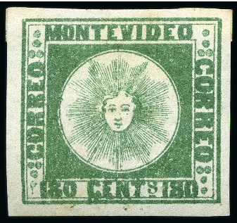 Stamp of Uruguay » General Issues 1858, 120c blue type 9, 180c green type 23, both o.g., 240c red unused without gum,