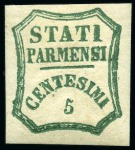 Stamp of Italian States » Parma 1859, 5 c. verde azzurro, nuovo con gomma originale,