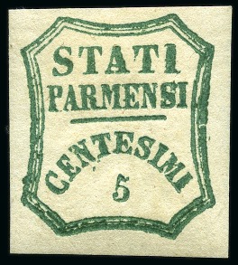 Stamp of Italian States » Parma 1859, 5 c. verde azzurro, nuovo con gomma originale,