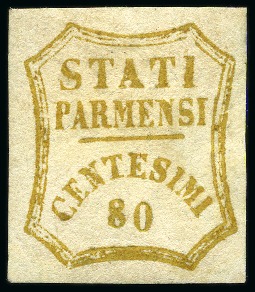 Stamp of Italian States » Parma 1859, 80 c. bistro oliva, margini regolari, nuovo con gomma originale