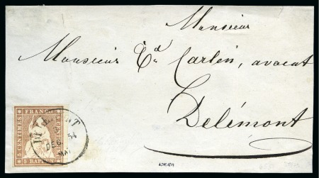 Stamp of Switzerland / Schweiz » Sitzende Helvetia Ungezähnt » Münchner Druck, 3. Auflage 5 Rp. braun, mit Bogenrand auf Briefvorderseite