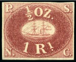 Stamp of Peru » General Issues 1857, 1r dark carmine and 2r blue on laid paper without