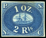 Stamp of Peru » General Issues 1857, 1r dark carmine and 2r blue on laid paper without