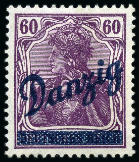 Stamp of Germany » Danzig 1920 Danzig overprinted set of three, 60pf., 1M and