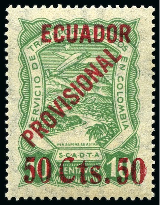 Stamp of Ecuador 1929, 50c on 50c green, n.h. and very fine