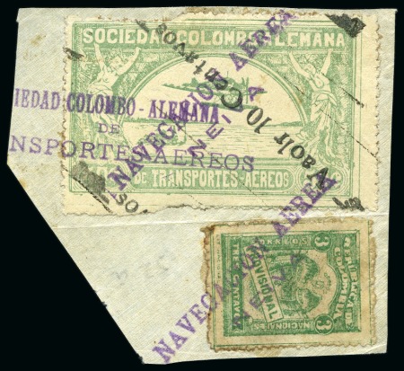 Stamp of Colombia » Airmails 1923, "Vaolr 10 Centavos" on 50c. pale green, INVERTED SURCHARGE