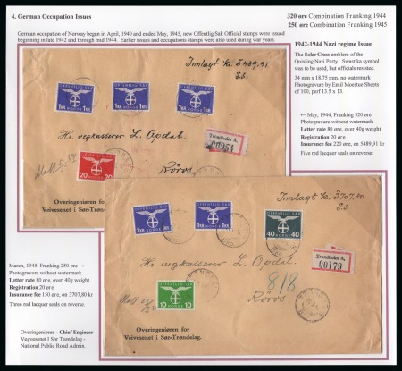 Stamp of Large Lots and Collections Norway: 1937-47, Single frame Gold medal exhibition collection of WWII era Offentlig Sak officials used on 23 money letters