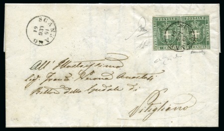 Stamp of Italian States » Tuscany 1860, 5 c. verde, coppia orizzontale con margini ampi