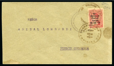 Stamp of Colombia » Airmails 1919, 2c carmine rose, position 9, used on First Experimental