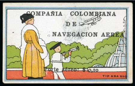 Stamp of Colombia » Airmails 1920, 10c "Woman and Boy Watching Plane", hardly noticeable