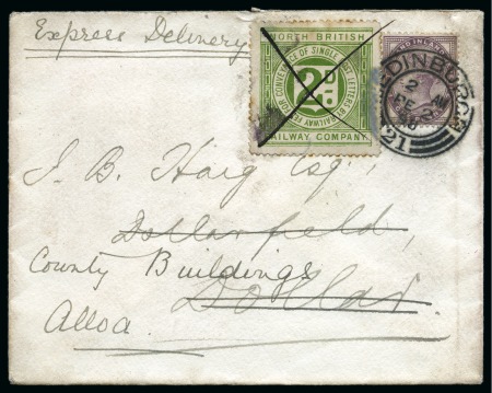 Stamp of Great Britain » 1854-1900 Postal History of the Perforated Line Engraved and Surface Printed Issues 1898-1940s, RAILWAY STAMPS: Three covers and four unused, incl. 1898 cover with 1881 1d lilac from Edinburgh with North British Railway Co. 2d