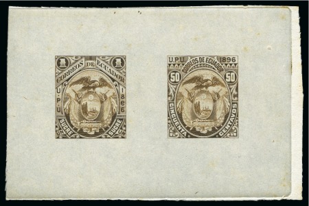 Stamp of Ecuador 1896, Coat of Arms, composite die proofs including