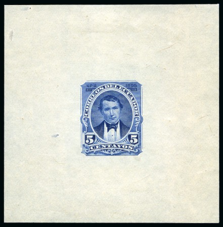Stamp of Ecuador 1895, Rocafuerte, 5c blue Seebeck-HBN die proof on thin paper