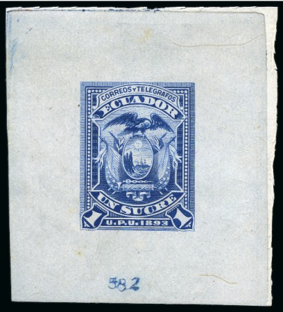 Stamp of Ecuador 1893, Unadopted "Arms" design, group of five 1 sucre