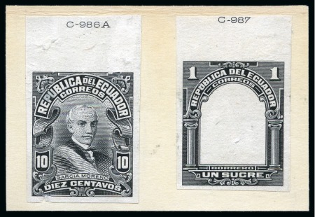 Stamp of Ecuador 1911-13, Presidents, group of five 1c, 2c, 3c & 5c, five ABN stamp-size cut die proofs 