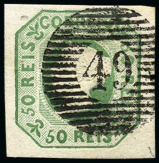 Stamp of Portugal 1853 50R Green used with good to large margins