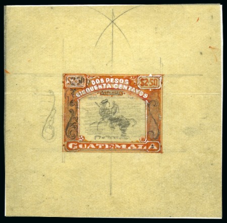Stamp of Guatemala 1929, Justo Rufino Barrios, De La Rue handpainted unadopted essay and five proofs