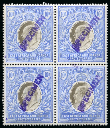 Stamp of Kenya, Uganda and Tanganyika » Kenya, Uganda and Tanganyika 1903-1904 1/2a to 10R set in mint nh blocks of four with "SPECIMEN" hs