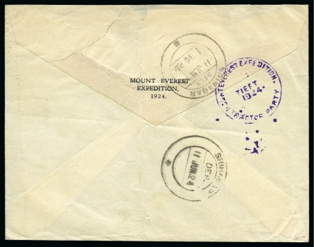 Stamp of Tibet 1924 Everest Expedition - Mail from the Tractor Party: 1924 Envelope witth the scarce "EVEREST EXPEDITION / TIBET / 1924 / TRACTOR PARTY" cachet