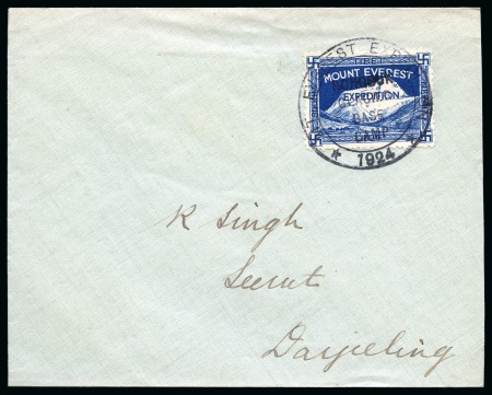 Stamp of Tibet 1924 Everest Expedition: 1924 Envelope with Expedition label tied by "MT.EVEREST EXPEDITION / RONGBUK GLACIER BASE CAMP / 1924" cachet in black