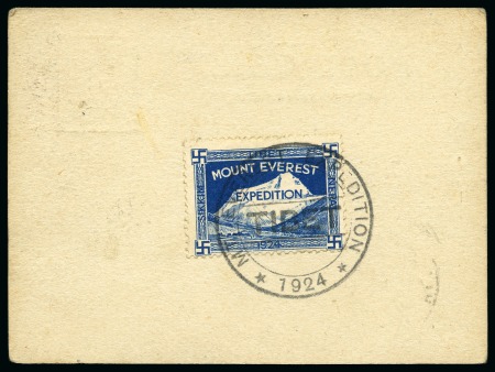 Stamp of Tibet 1924 Everest Expedition: 1924 (Jun 28) Postcard sent to India with Expedition label tied by "MT. EVEREST EXPEDITION / TIBET / 1924" black cachet on reverse