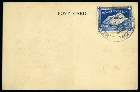 Stamp of Tibet 1924 Everest Expedition: 1924 Expedition postcard with Expedition label tied by "MT.EVEREST EXPEDITION / RONGBUK GLACIER BASE CAMP / 1924" cachet in black