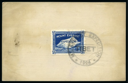 Stamp of Tibet 1924 Everest Expedition: 1924 (Aug 1) Postcard sent to NETHERLANDS INDIES with Expedition label tied by "MT. EVEREST EXPEDITION / TIBET / 1924" black cachet