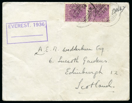 Stamp of Tibet 1936 Everest Expedition: 1936 (Apr 22) Envelope sent by climber Edmund Wigram to Scotland with "EVEREST, 1936" violet despatch cachet