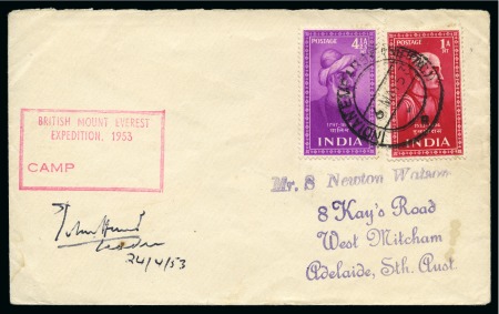 Stamp of Tibet 1953 Everest Expedition: Group of 6 covers from members of the Expedition and one incoming