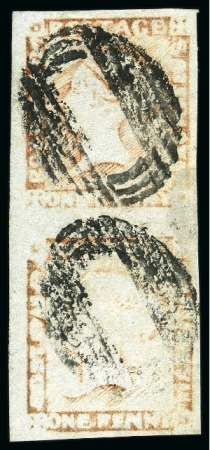 Stamp of Mauritius » 1848-59 Post Paid Issue » Latest Impressions (SG 23-25) 1848-59 Post Paid 1d red-brown latest impression used vertical pair